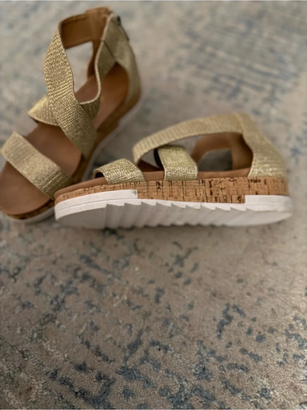 Gold Strappy Girls Sandals - Sparkle Elastic Crisscross Size 3